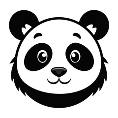 A cute panda head black silhouette For Logo Design Isolated on Transparent background