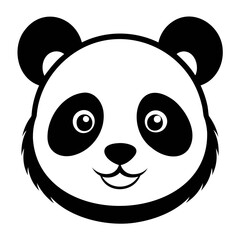 A cute panda head black silhouette For Logo Design Isolated on Transparent background