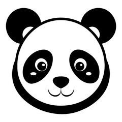 A cute panda head black silhouette For Logo Design Isolated on Transparent background