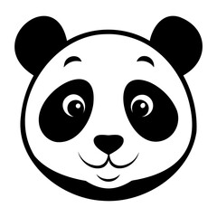 A cute panda head black silhouette For Logo Design Isolated on Transparent background