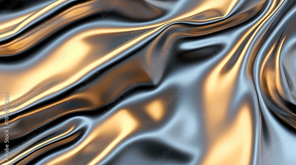 Poster the image shows a smooth, rippling surface resembling liquid metal with a soft metallic sheen and su
