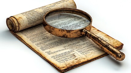 A vintage magnifying glass rests on an old manuscript scroll, a nod to history and discovery.