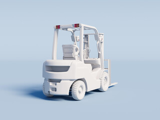 White Forklift on a light blue background. 3D Rendering.