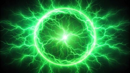 Fototapeta premium Electric green lightning round frame on dark background