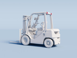 White Forklift on a light blue background. 3D Rendering.