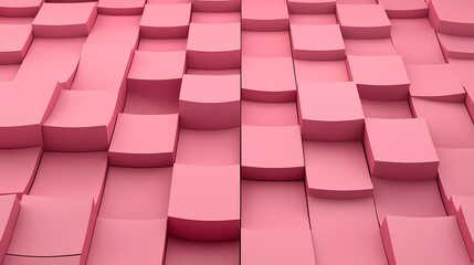 The image contains a pink, abstract, 3D geometric pattern made up of rectangular shapes.