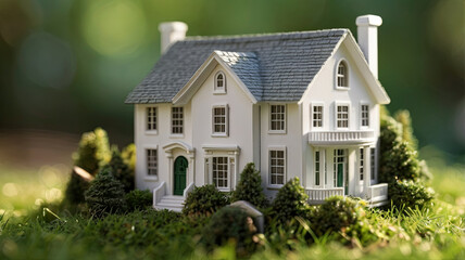 model of a house on green grass , a miniature replica of a house 