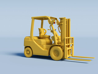 yellow Forklift on a light blue background. 3D Rendering.