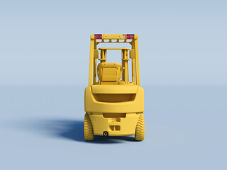 yellow Forklift on a light blue background. 3D Rendering.