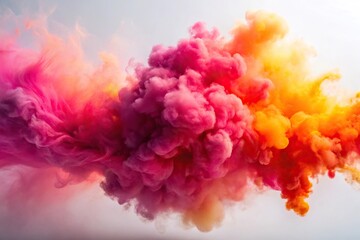 Fototapeta premium Electric pink orange smoke splash white background fiery sunset sky