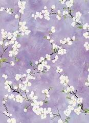 White Cherry Blossoms on a Purple Background
