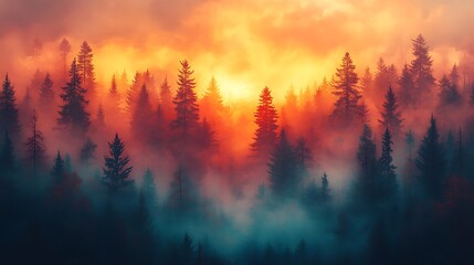 41. A forest merging with the sky in a double exposure of abstract effects, the soft transitions between natural elements forming a serene and surreal beauty of landscape and form 