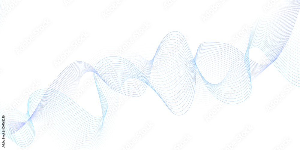 Wall mural white wave curve lines banner background design. abstract soft wave lines dynamic flowing blue light