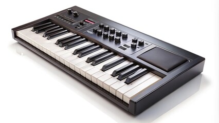 Electronic synthesizer isolated on white background with forced perspective