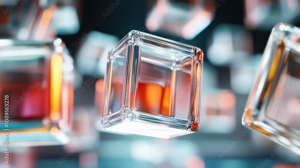 Aufkleber this abstract image features multiple glass cubes reflecting colorful lights in a digital space, con