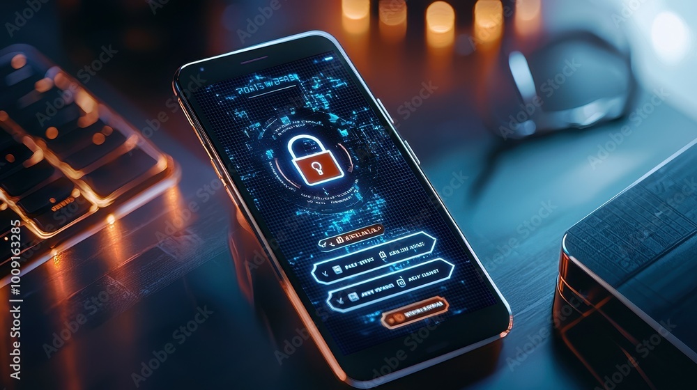 Aufkleber a smartphone with a security lock icon on the screen, suggesting data protection.