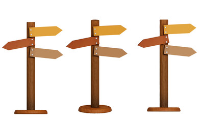 Banner wooden sign guides. 3D render for a tree. Wooden sign board.