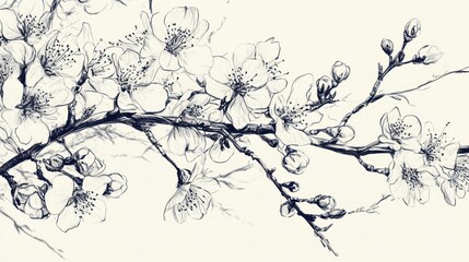 Delicate Sketch of Cherry Blossom Branch