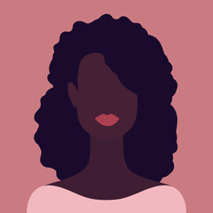 Abstract faceless young African woman with long curly hair. Abstract portrait. Vector illustration