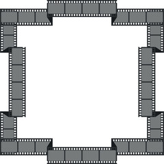Folded long movie film strip square frame isolated on white background. Vector illustration