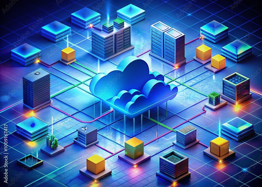 Poster comprehensive cloud computing diagram illustrating architecture, services, and deployment models
