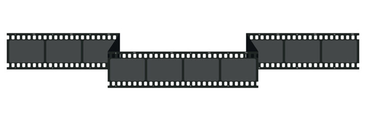 Folded long movie film strip isolated on white background. Film strip template. Vector illustration