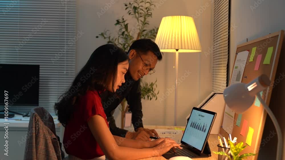 Poster businesspeople having a conversation about financial data. they are using documents and graphs to an
