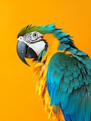 Fototapeta premium Detailed Feather Texture of a Blue and Yellow Macaw