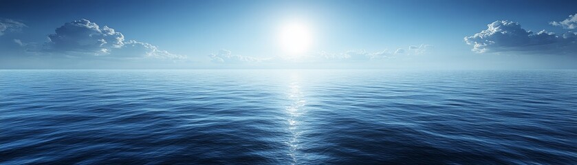Fototapeta premium Calm Ocean Surface with Sun Reflection and Blue Sky