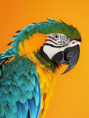 Fototapeta premium Detailed View of a Blue and Yellow Parrot