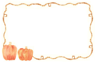 Painted pumpkin watercolor illustration backdrop frame pattern for autumn and Halloween seasonal holidays 