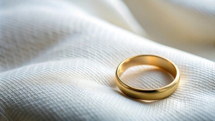 elegant gold ring displayed on a fluffy white pillow, minimalist jewelry