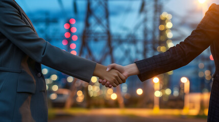 Symbolic Handshake: Business Professionals Seal Energy Agreement with a Simple Gesture