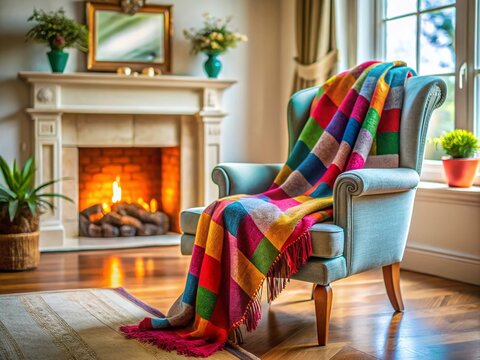 Cozy and Elegant Mantal Draped Over a Chair in a Bright Living Room with Soft Natural Lighting