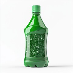 A green plastic bottle filled with a sparkling liquid, likely a cleaning or beverage product.