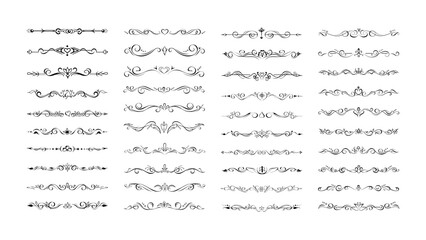 Hand drawn text dividers or vignettes. Set of forty elegant borders, page delimiters, separator elements