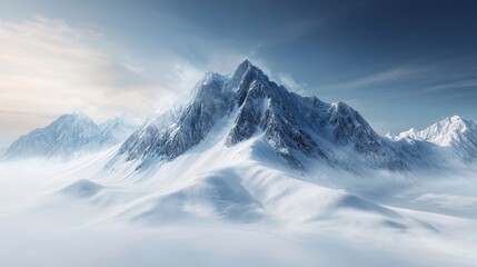 Obraz premium a lifeless mountain covered with snow, cold empty, realistic wide angle shot 