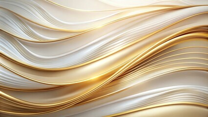 Obraz premium Elegant white and gold abstract background with flowing waves
