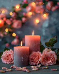 cute cozy candle in flowers