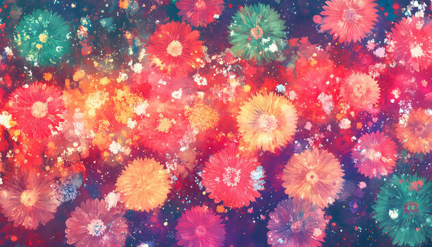 Vibrant and seamelss painting of colorful fireworks