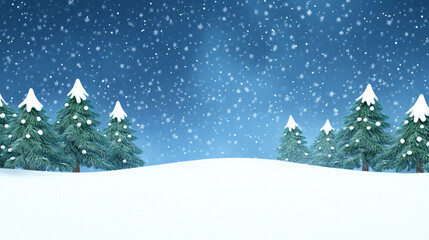Fototapeta premium Cozy Winter Night with Snowy Landscape and Starry Sky Over Pine Trees