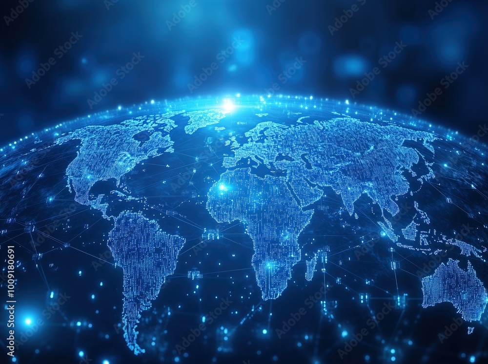 Poster digital global network map with futuristic technology