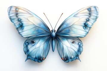 Obraz premium A stunning blue butterfly showcasing intricate details and vibrant hues, perfect for nature enthusiasts and art lovers, white background.