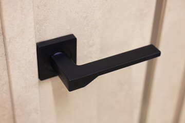 Beige door with black handle, closeup view