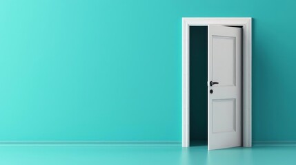 Open white door on turquoise wall