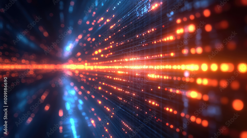 Aufkleber a vibrant display of glowing particles illustrates data transmission in a digital network, capturing