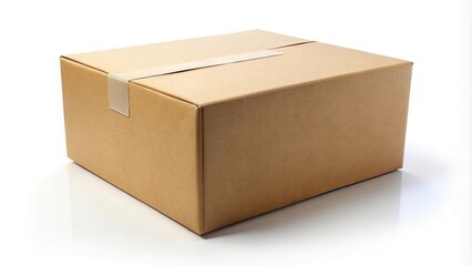 Empty cardboard box on white background with removed lid