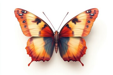 Stunning close-up of a vibrant orange butterfly with intricate patterns, showcasing the beauty of nature's artistry, white background.