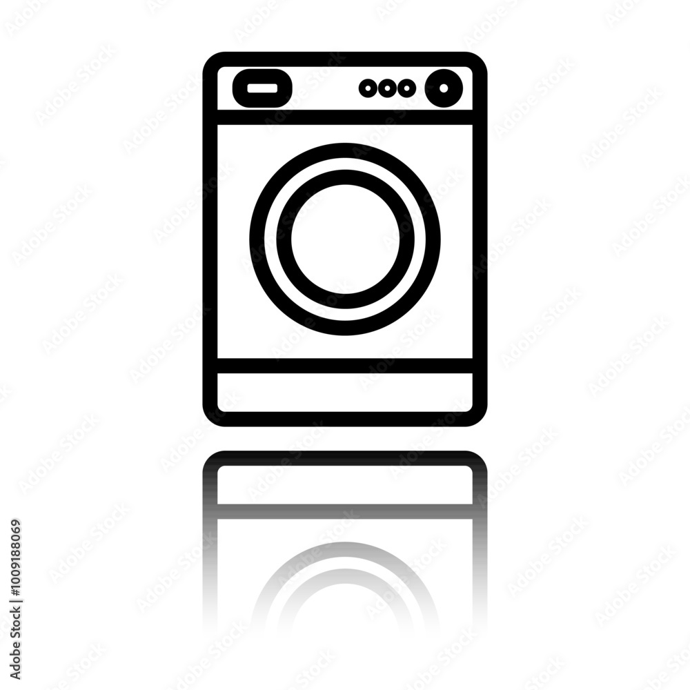Poster washer simple icon vector. flat design. black icon with mirror reflection. white background