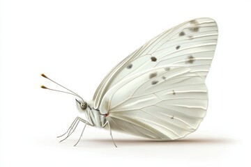 A delicate white butterfly with subtle patterns resting gracefully, symbolizing purity and transformation in nature.